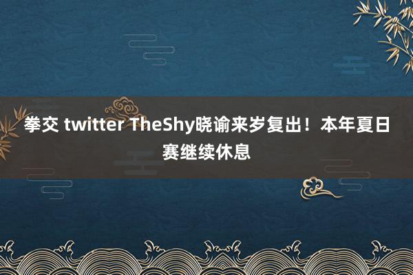 拳交 twitter TheShy晓谕来岁复出！本年夏日赛继续休息