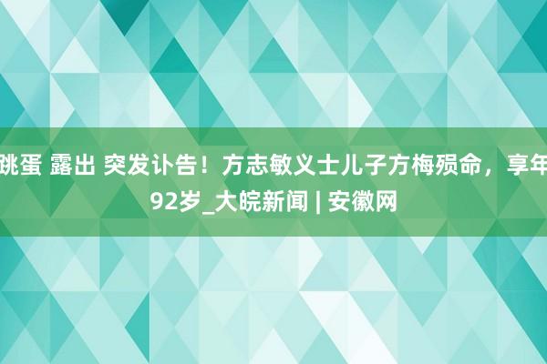 跳蛋 露出 突发讣告！方志敏义士儿子方梅殒命，享年92岁_大皖新闻 | 安徽网