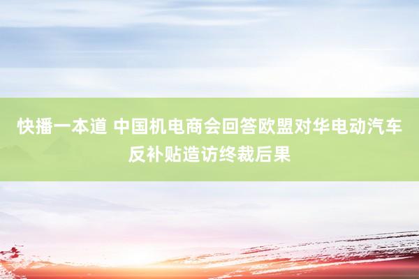 快播一本道 中国机电商会回答欧盟对华电动汽车反补贴造访终裁后果