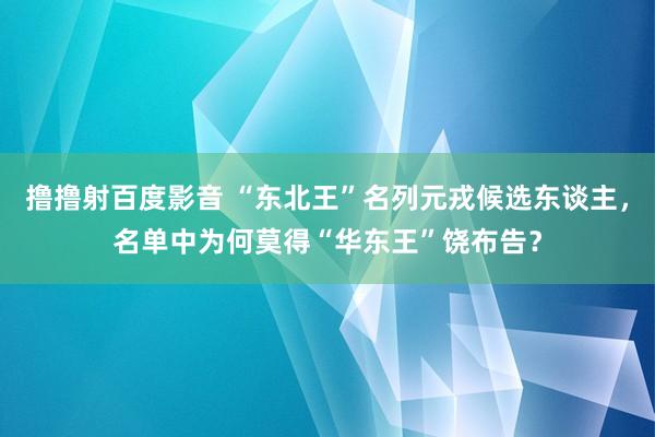 撸撸射百度影音 “东北王”名列元戎候选东谈主，名单中为何莫得“华东王”饶布告？