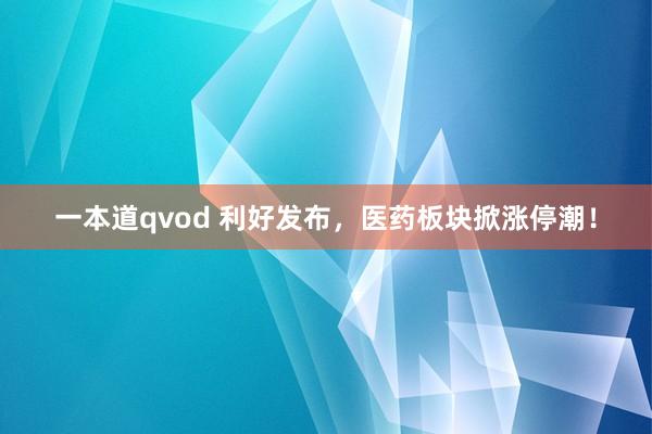 一本道qvod 利好发布，医药板块掀涨停潮！