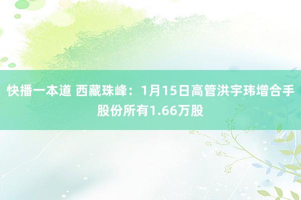 快播一本道 西藏珠峰：1月15日高管洪宇玮增合手股份所有1.66万股